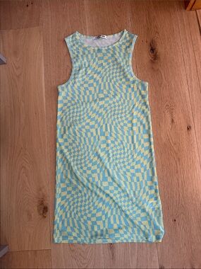 It’s Now Cool Psychedelic Checkerboard Cover Up Dress - Yellow & Light Blue
